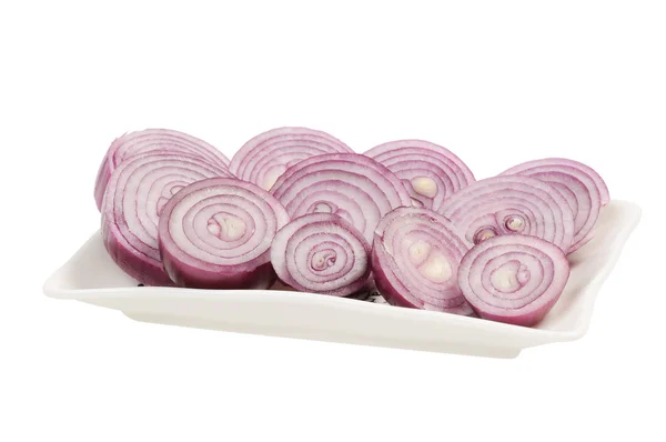 Dish with chopped red onion — Stock Photo, Image