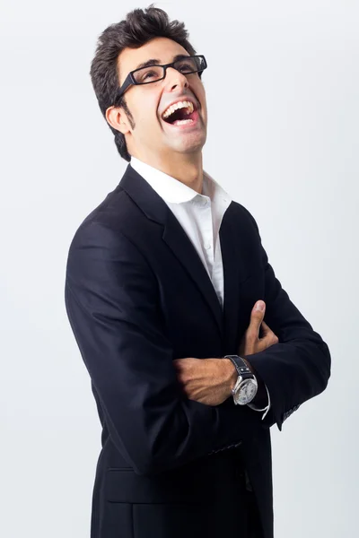 Expressieve zakenman in zwart pak en glazen — Stockfoto