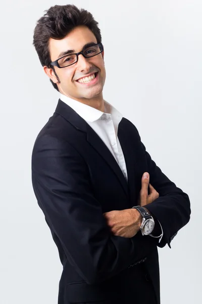 Expresivo hombre de negocios en traje negro y gafas —  Fotos de Stock