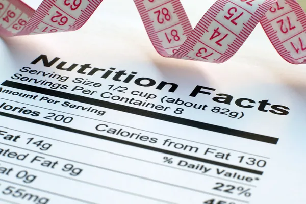stock image Nutrition facts and measure tape