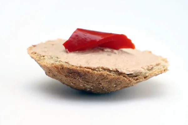 stock image Slice of toasted bread and liver pate