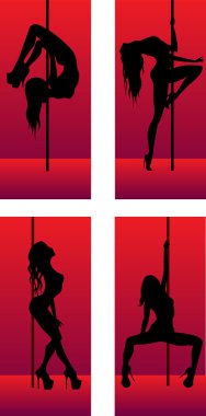 Set of silhouettes dancing girls clipart