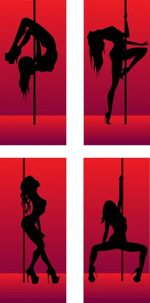 Set di silhouette ragazze danzanti — Vettoriale Stock