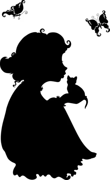 Vector silhouette of a girl with a kitten — Stock Vector