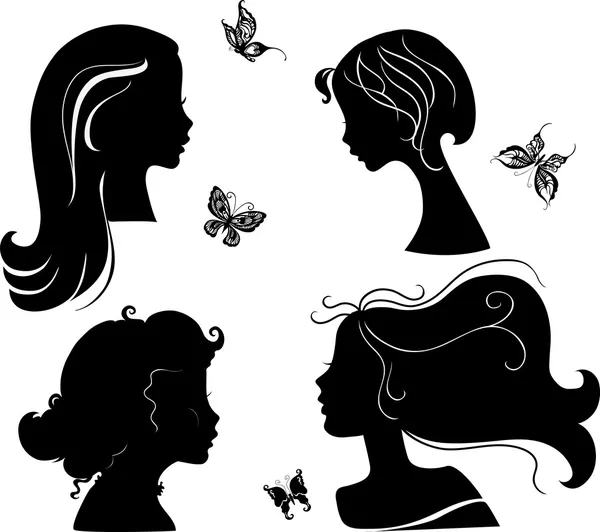 Set di silhouette ragazze — Vettoriale Stock