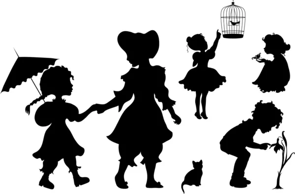Ensemble de silhouettes enfants — Image vectorielle