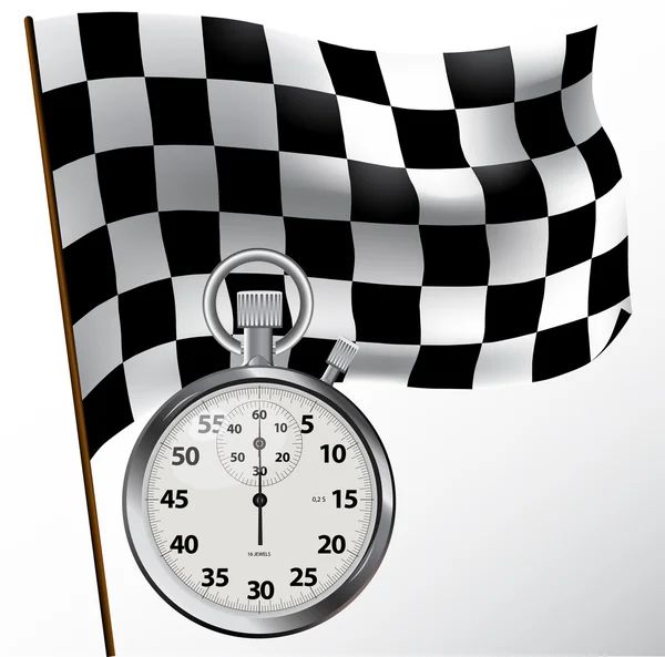 Checkered flag and stopwatch — Stock Vector