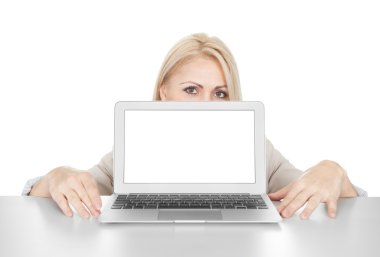 iş kadını laptop sunulması