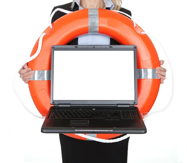 Beautiful businesswoman with life buoy — Stock Photo, Image