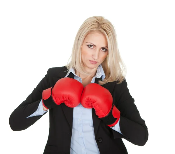 Hermosas empresarias posando con guantes de boxeo —  Fotos de Stock