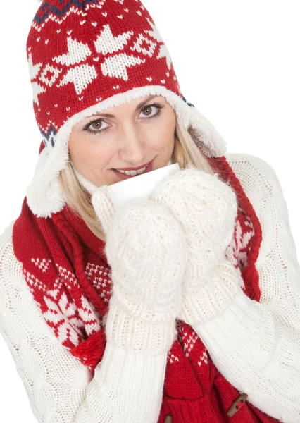 Meleg téli ruha gyönyörű nő — Stock Fotó