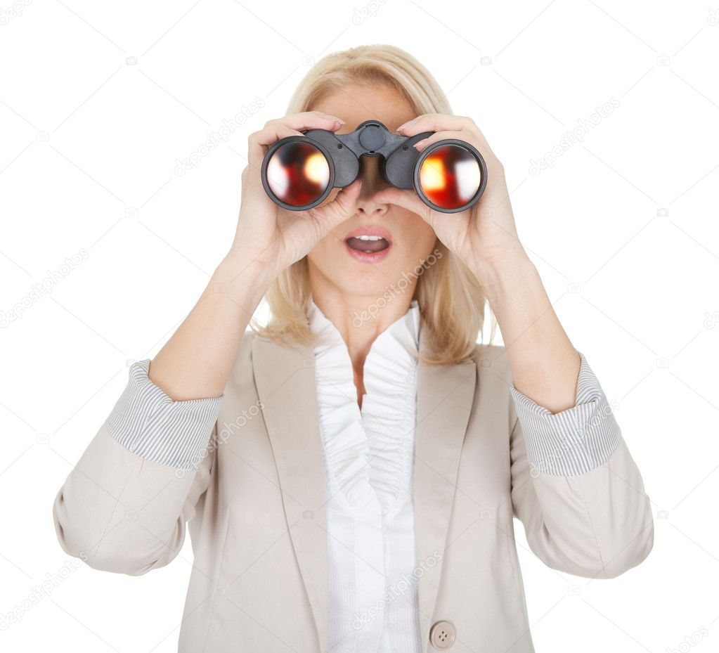 Businesswomen looking through binoculars