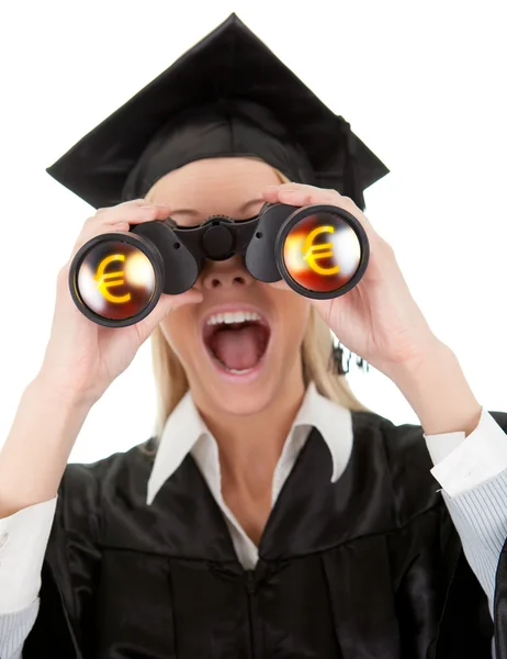 Student looking through binoculars — Stock Photo, Image