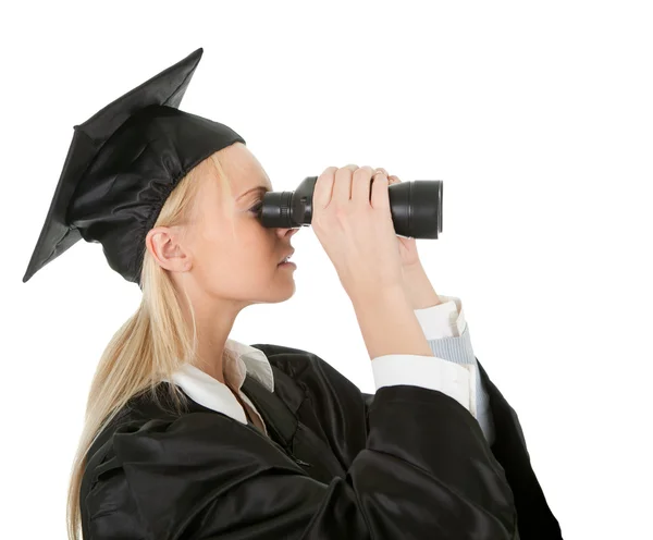 Student looking through binoculars — Stock Photo, Image