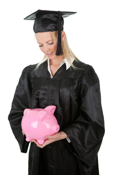 Estudiante graduada sosteniendo dinero — Foto de Stock