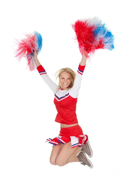 Ler vacker cheerleader med pompoms. — Stockfoto