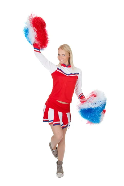 Ler vacker cheerleader med pompoms. — Stockfoto