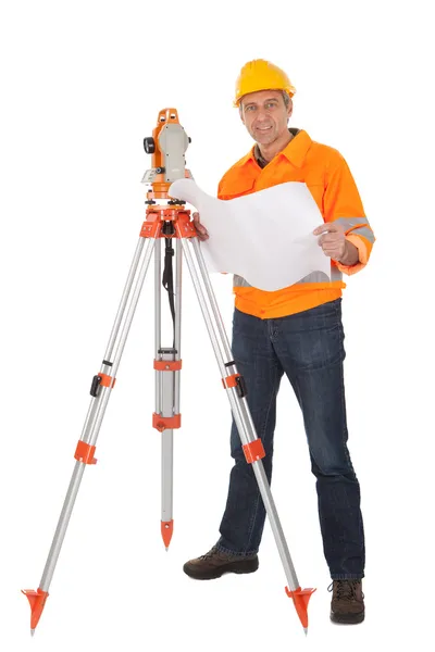 高级土地测量师与经纬仪 — 图库照片
