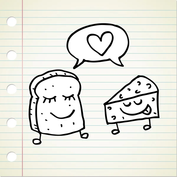 Pane e formaggio Doodle — Vettoriale Stock