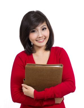 Pretty young student holding folder clipart