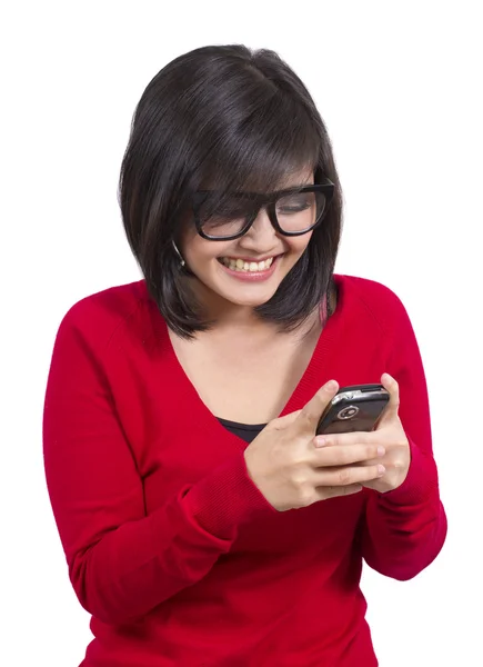Pretty young female using cell phone — Stock Photo, Image