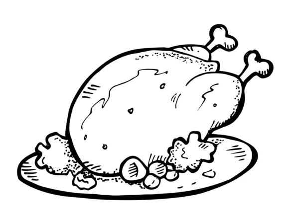 Gebraden kip doodle — Stockvector