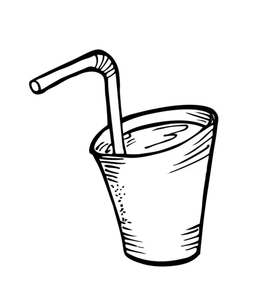 Un vaso de agua con garabato de paja — Vector de stock