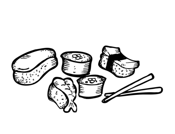 Rolo de sushi doodle — Vetor de Stock