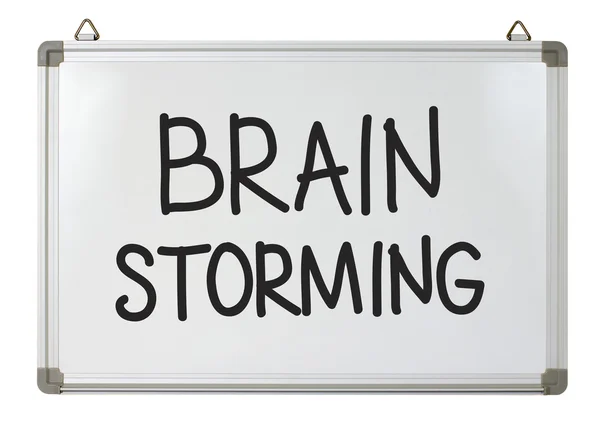 화이트 보드에 작성 된 단어를 돌진 하는 뇌 — 스톡 사진