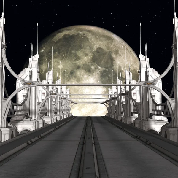 Sci-Fi achtergrond met een brug — Stockfoto
