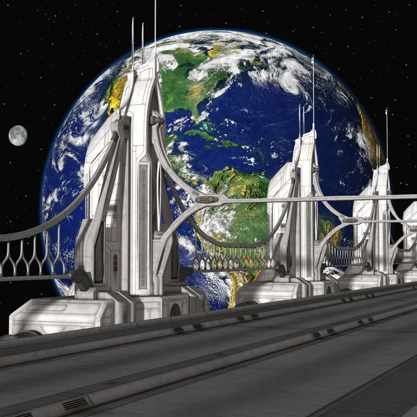一座桥与科幻背景 — 图库照片