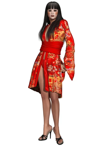 Beleza oriental com quimono — Fotografia de Stock