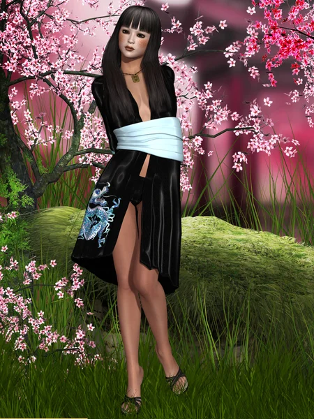 Oosterse schoonheid met kimono — Stockfoto