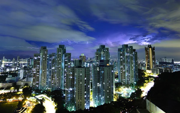 Hong Kong downtown with strom lighting — Stock Photo, Image