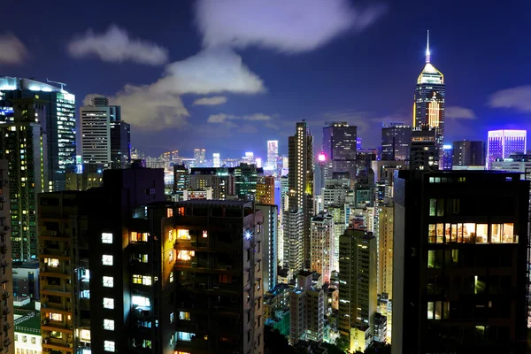 Hong kong paisaje urbano por la noche — Foto de Stock