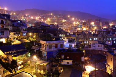 Chiu fen village at night, in Taiwan clipart