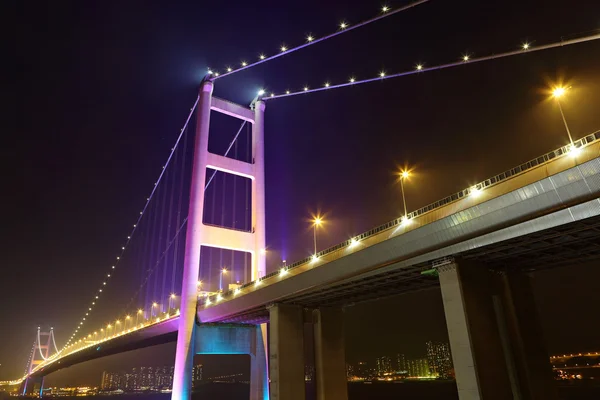Scena notturna del ponte di Tsing Ma — Foto Stock