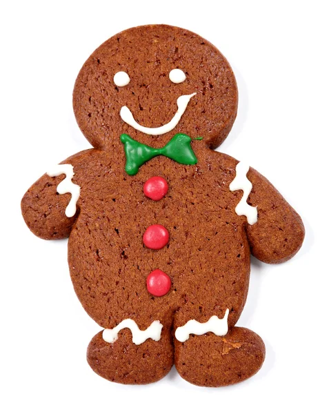 Gingerbread man cookie over white background — ストック写真