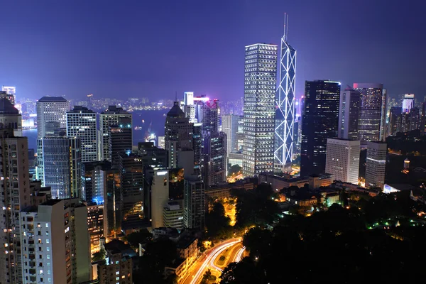Hong Kong with crowded buildings at night — Stock Photo, Image