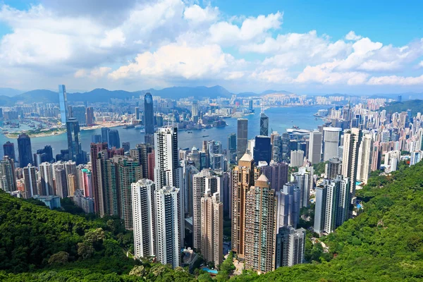 Vista del paisaje urbano de Hong Kong desde el pico — Foto de Stock