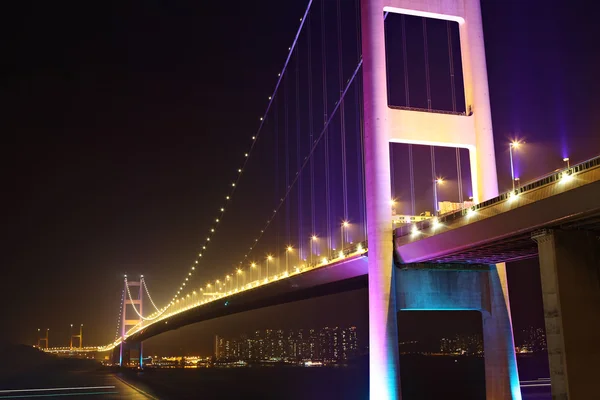 stock image Night scene of Tsing Ma bridge