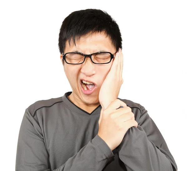 Man with pain expression on white — Stock Photo, Image