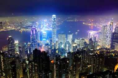 Hong Kong at night clipart