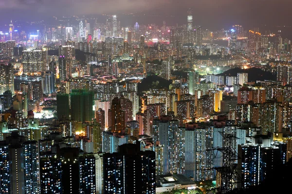 Hong Kong centro con molti edifici di notte — Foto Stock