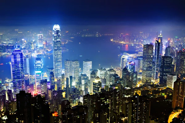 Hong Kong om natten - Stock-foto