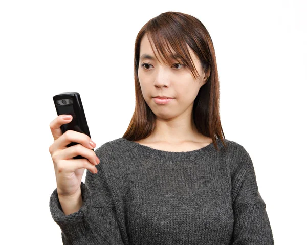 Girl read sms on phone — Stock Photo, Image