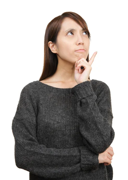 Thoughtful woman looking up — Stock Photo, Image
