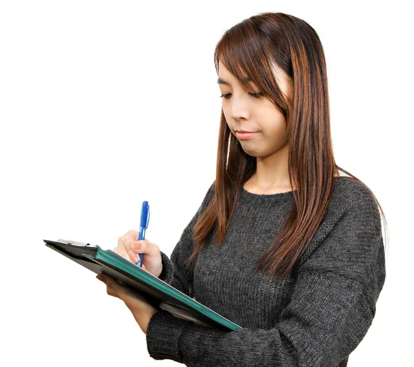 Mujer escribir informe — Foto de Stock