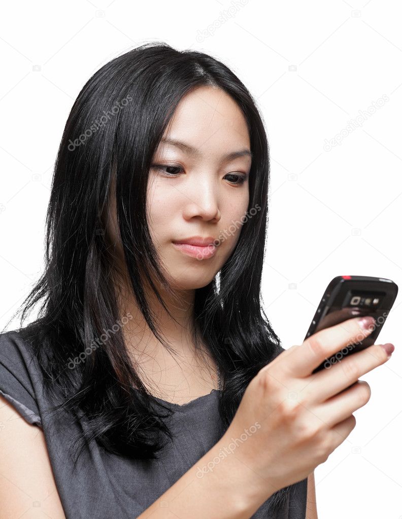 Woman sms text message on phone