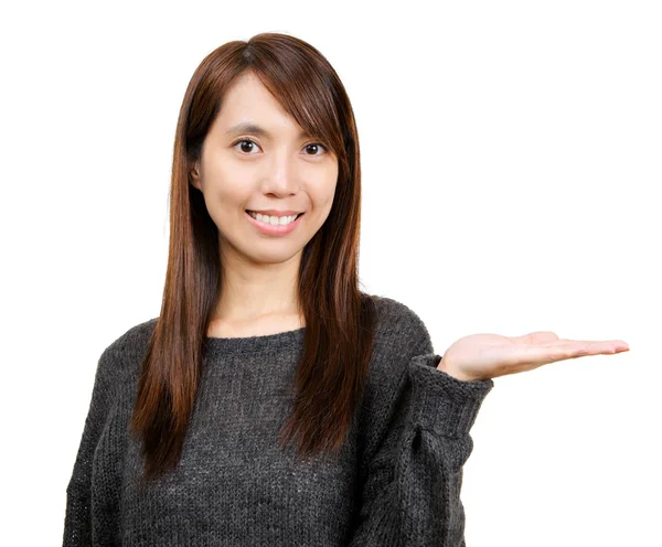 Woman showing with hand — Stock Photo, Image